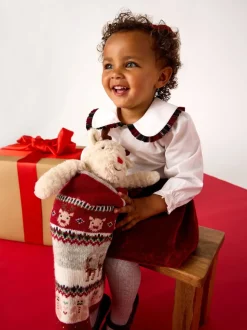 JoJo Maman Bébé Red Frill Collar Blouse & Velvet Skirt Set
