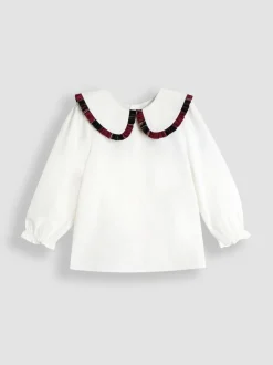 JoJo Maman Bébé Red Frill Collar Blouse & Velvet Skirt Set