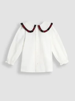 JoJo Maman Bébé Red Frill Collar Blouse & Velvet Skirt Set