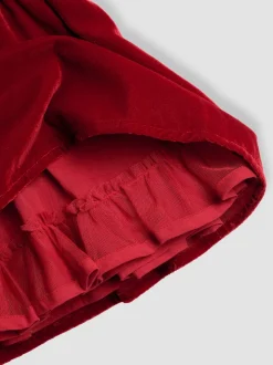 JoJo Maman Bébé Red Frill Collar Blouse & Velvet Skirt Set