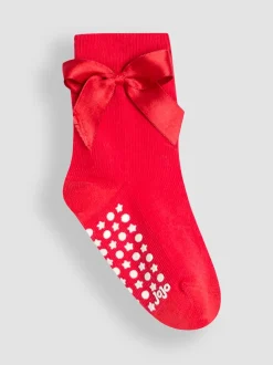 JoJo Maman Bébé Red 2-Pack Frill And Bow Socks