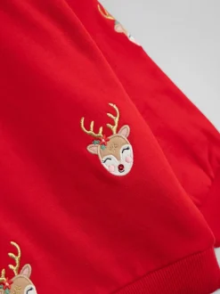 JoJo Maman Bébé Red Reindeer Appliqué Sweatshirt