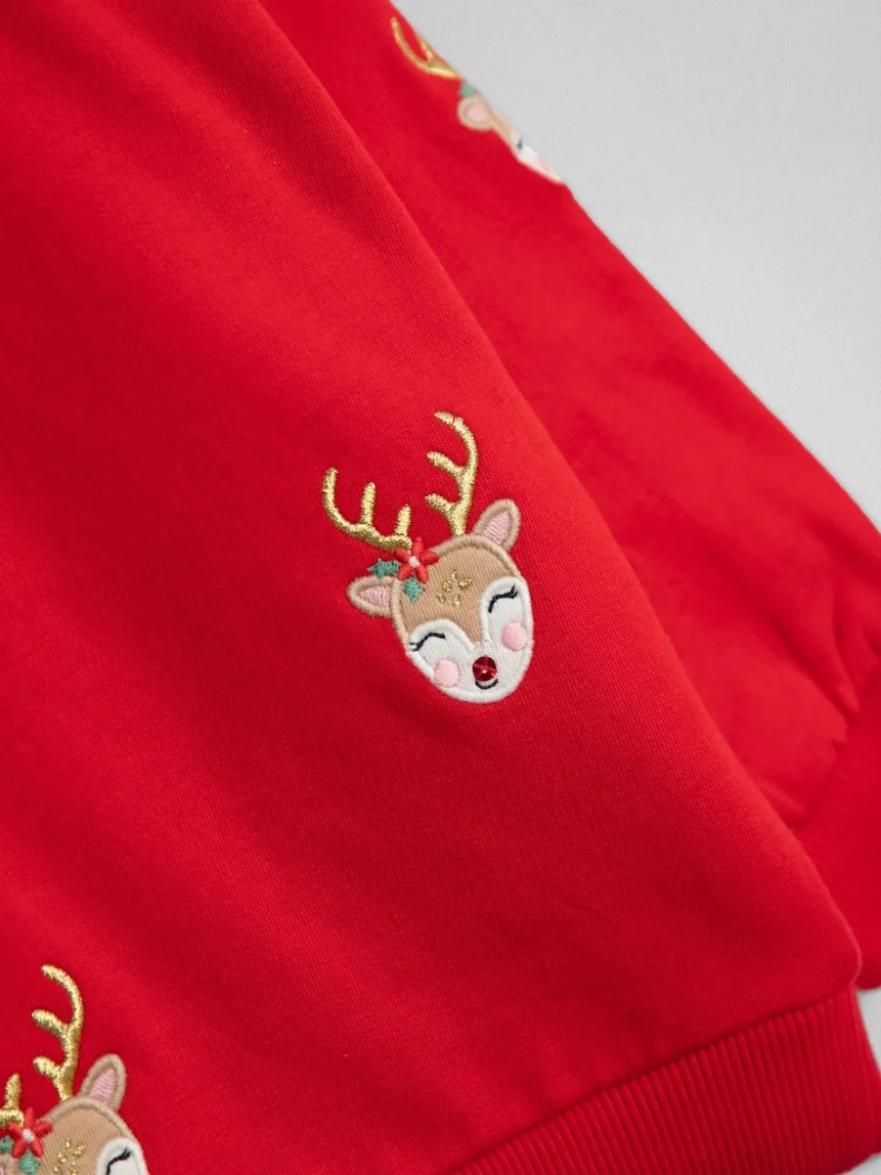 JoJo Maman Bébé Red Reindeer Appliqué Sweatshirt