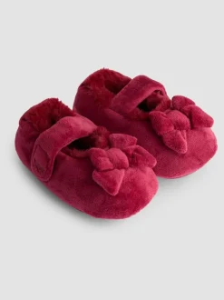 JoJo Maman Bébé Red Velvet Bow Ballet Pump Slippers