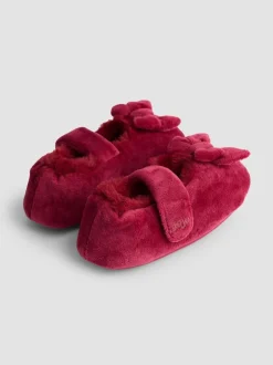 JoJo Maman Bébé Red Velvet Bow Ballet Pump Slippers