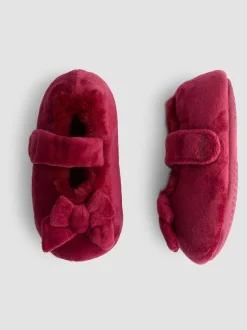 JoJo Maman Bébé Red Velvet Bow Ballet Pump Slippers