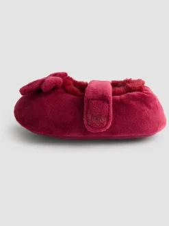 JoJo Maman Bébé Red Velvet Bow Ballet Pump Slippers