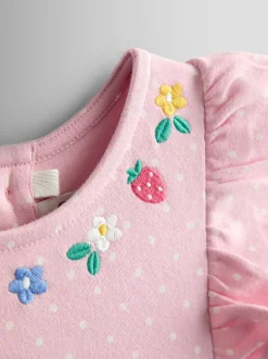 JoJo Maman Bébé Rose Pink Bunny Appliqué Ruffle Shoulder Dress