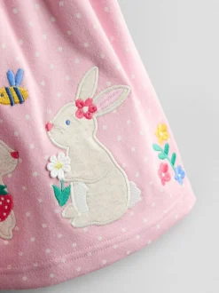 JoJo Maman Bébé Rose Pink Bunny Appliqué Ruffle Shoulder Dress
