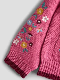 JoJo Maman Bébé Rose Pink Bunny Scallop Edge Embroidered Pocket Cardigan