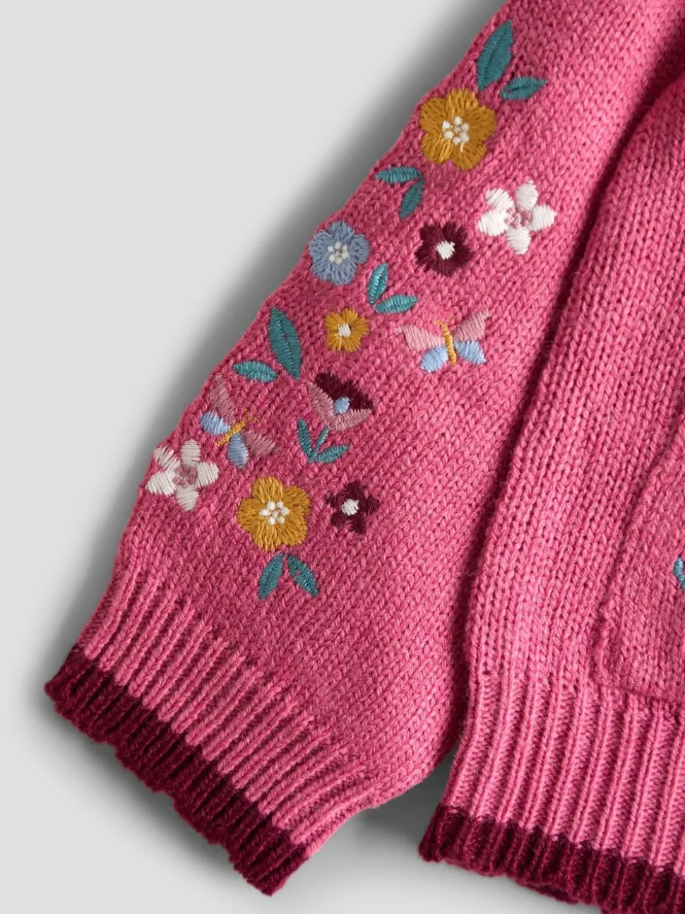 JoJo Maman Bébé Rose Pink Bunny Scallop Edge Embroidered Pocket Cardigan