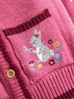JoJo Maman Bébé Rose Pink Bunny Scallop Edge Embroidered Pocket Cardigan