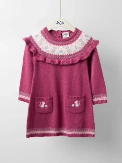 JoJo Maman Bébé Rose Pink Mouse Fairisle Knitted Dress