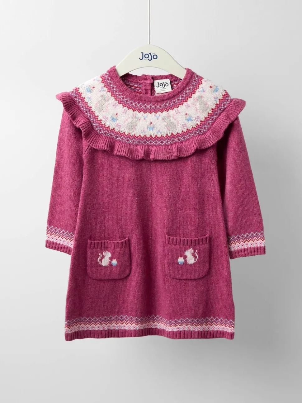 JoJo Maman Bébé Rose Pink Mouse Fairisle Knitted Dress