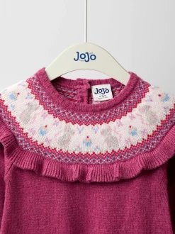 JoJo Maman Bébé Rose Pink Mouse Fairisle Knitted Dress