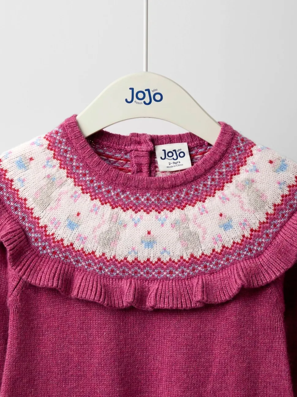 JoJo Maman Bébé Rose Pink Mouse Fairisle Knitted Dress