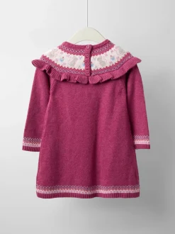 JoJo Maman Bébé Rose Pink Mouse Fairisle Knitted Dress