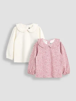 JoJo Maman Bébé Rose Pink 2-Pack Printed Collar Tops
