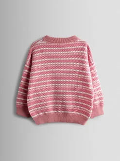 JoJo Maman Bébé Rose Pink Unicorn Bubble Knit Appliqué Cardigan