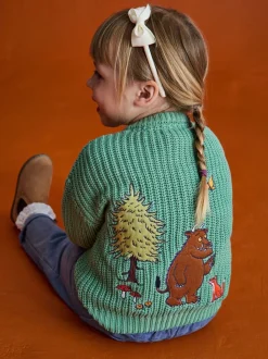 JoJo Maman Bébé Sage Green The Gruffalo Appliqué Chunky Knit Cardigan