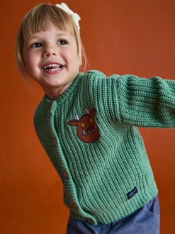 JoJo Maman Bébé Sage Green The Gruffalo Appliqué Chunky Knit Cardigan