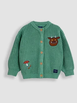 JoJo Maman Bébé Sage Green The Gruffalo Appliqué Chunky Knit Cardigan
