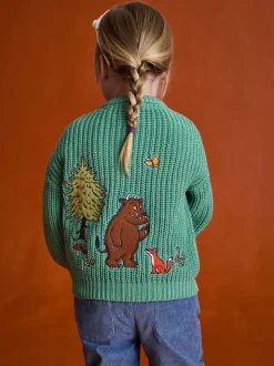 JoJo Maman Bébé Sage Green The Gruffalo Appliqué Chunky Knit Cardigan