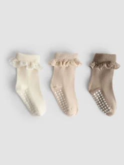JoJo Maman Bébé Stone 3-Pack Frill Socks