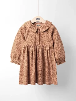 JoJo Maman Bébé Toffee Brown Leopard Frill Collar Printed Dress