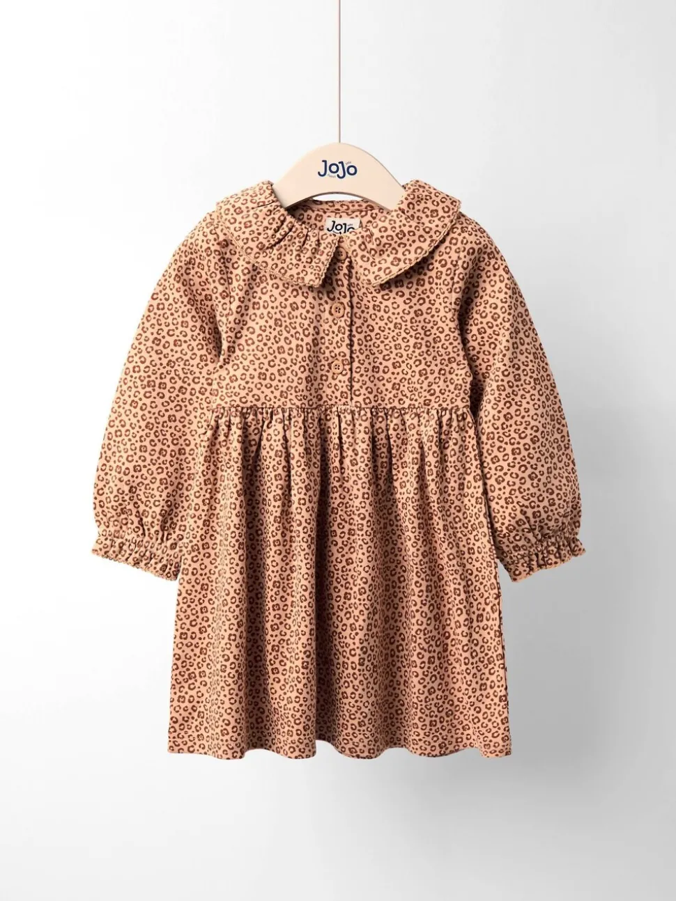JoJo Maman Bébé Toffee Brown Leopard Frill Collar Printed Dress