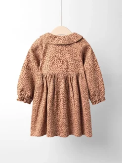 JoJo Maman Bébé Toffee Brown Leopard Frill Collar Printed Dress