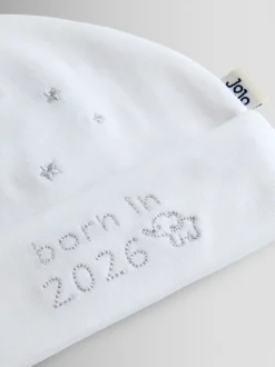 JoJo Maman Bébé White Born in 2026 Embroidered Hat