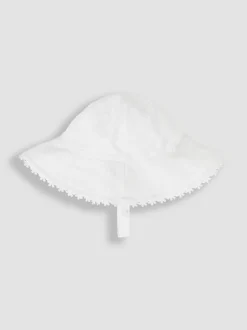 JoJo Maman Bébé White Broderie Floppy Hat