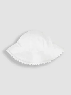 JoJo Maman Bébé White Broderie Floppy Hat