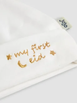 JoJo Maman Bébé White Cotton Embroidered Baby Hat