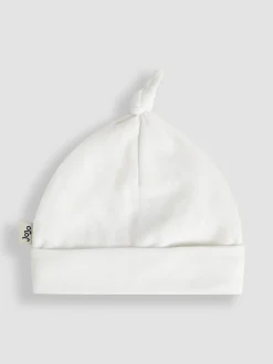 JoJo Maman Bébé White Cotton Embroidered Baby Hat