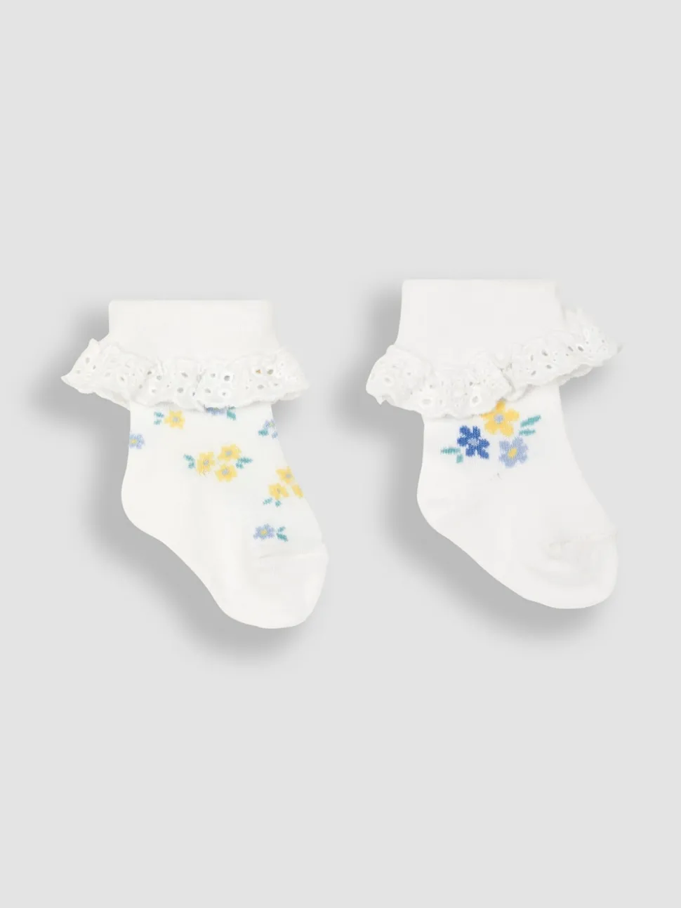 JoJo Maman Bébé White Floral 2-Pack Frilly Socks