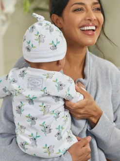 JoJo Maman Bébé White Koala Print Cotton Baby Hat