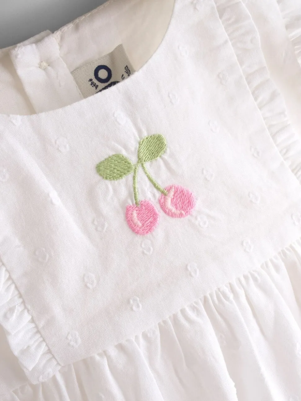 JoJo Maman Bébé White Mouse Appliqué Frill Shoulder Baby Dress