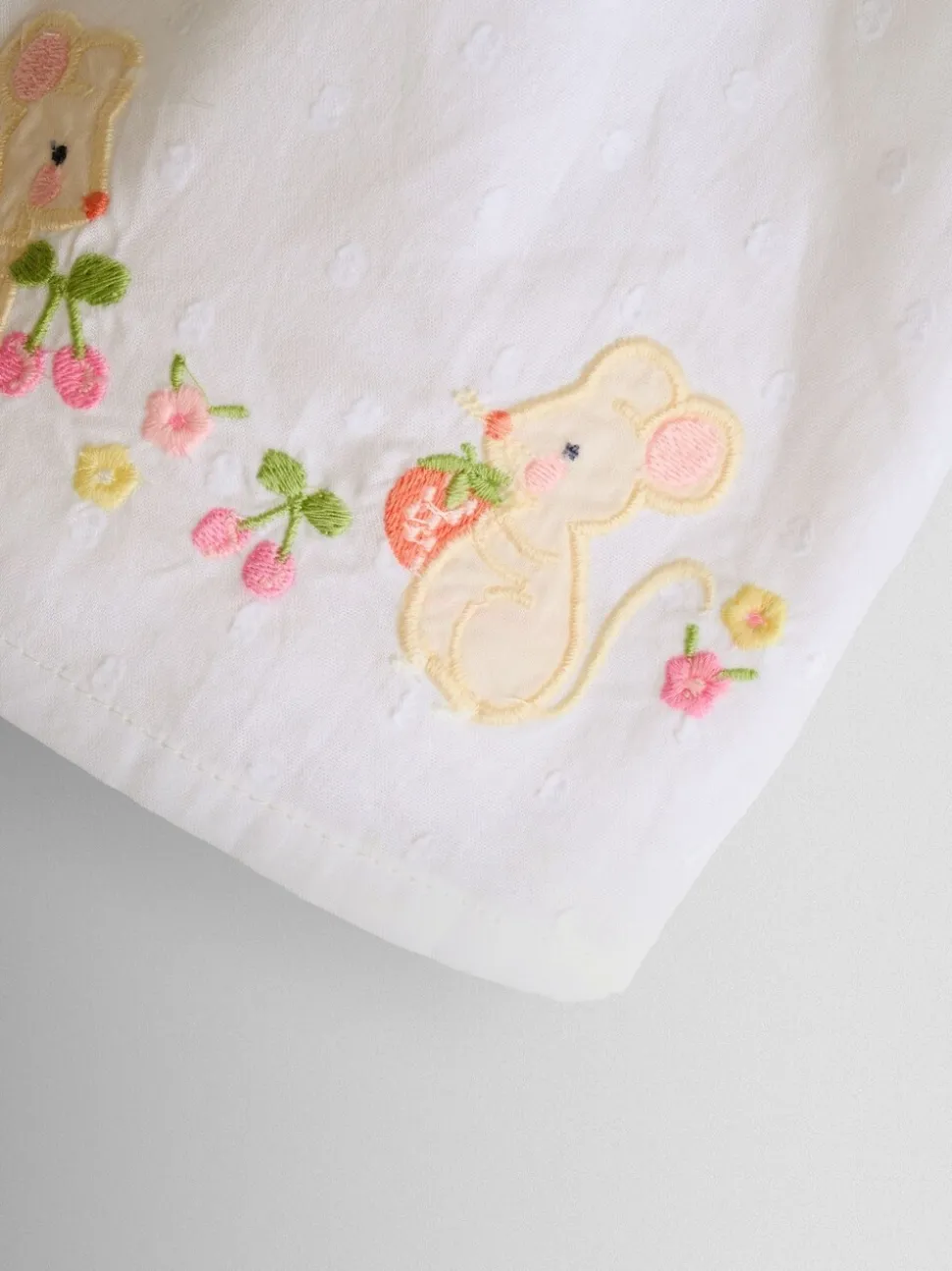 JoJo Maman Bébé White Mouse Appliqué Frill Shoulder Baby Dress