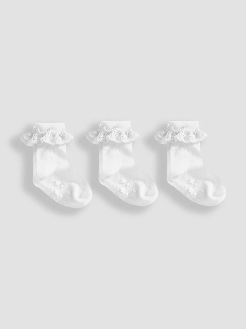 JoJo Maman Bébé White 3-Pack Frilly Socks
