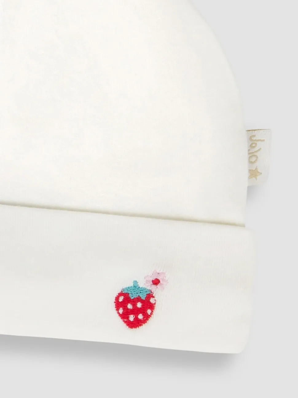 JoJo Maman Bébé White Strawberry Embroidered Cotton Baby Hat