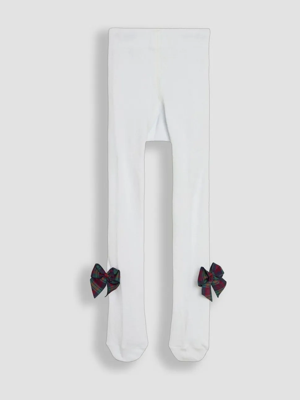 JoJo Maman Bébé White Tartan Cotton Rich Tights With Bows