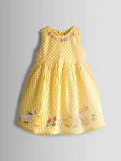 JoJo Maman Bébé Yellow Appliqué Gingham Sleeveless Dress