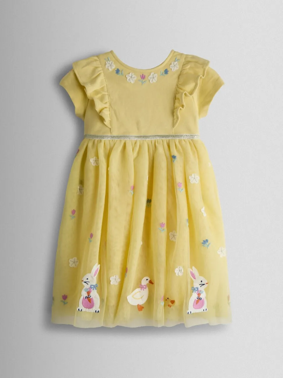JoJo Maman Bébé Yellow Duck & Bunny Appliqué Tulle Party Dress
