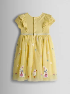 JoJo Maman Bébé Yellow Duck & Bunny Appliqué Tulle Party Dress