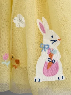 JoJo Maman Bébé Yellow Duck & Bunny Appliqué Tulle Party Dress