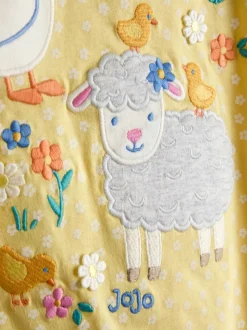 JoJo Maman Bébé Yellow Lamb Appliqué Frill Shoulder T-Shirt