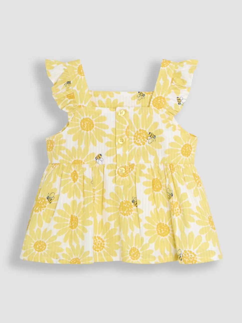 JoJo Maman Bébé Yellow Sunflower Print 2-Piece Frill Shoulder Top & Short Set