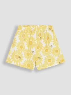 JoJo Maman Bébé Yellow Sunflower Print 2-Piece Frill Shoulder Top & Short Set